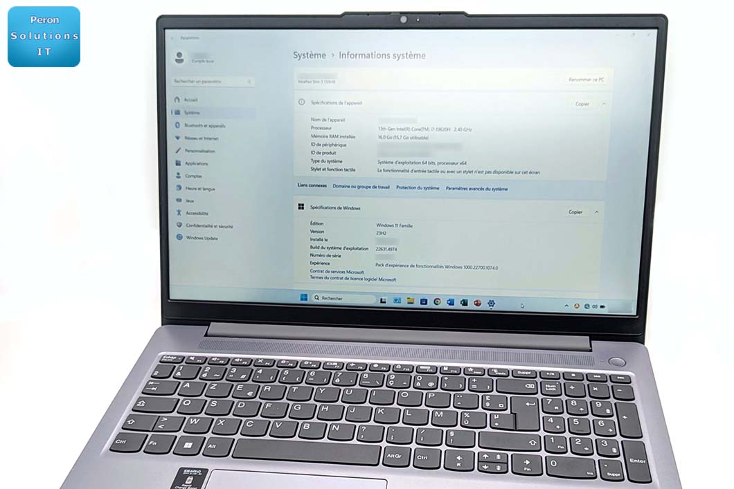 Configuration et optimisation d'un ordinateur portable LENOVO IDEAPAD SLIM 3 15IRH8